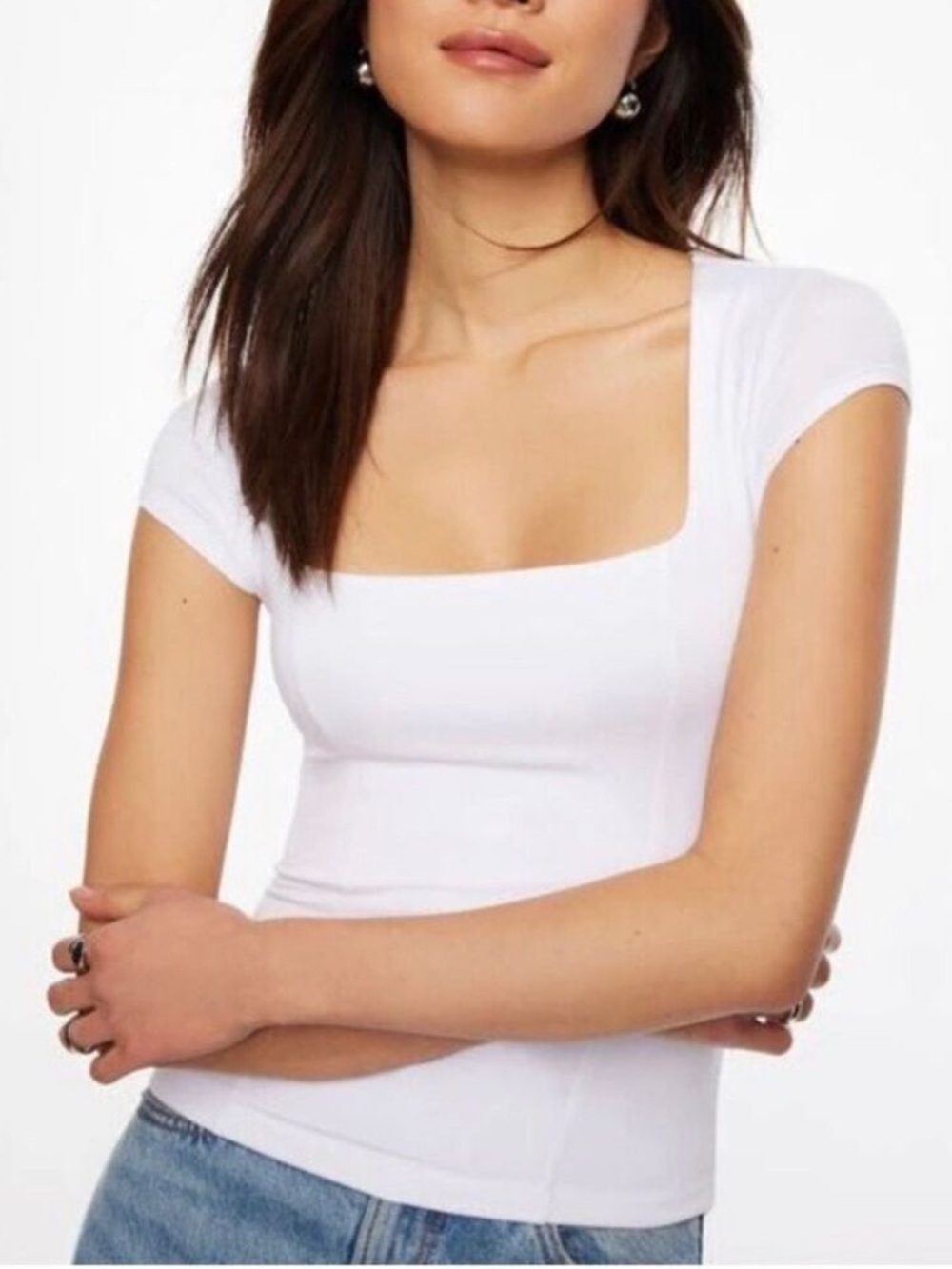 🎈$10 add.  94. NWOT White Contour Top Square Neck. Small